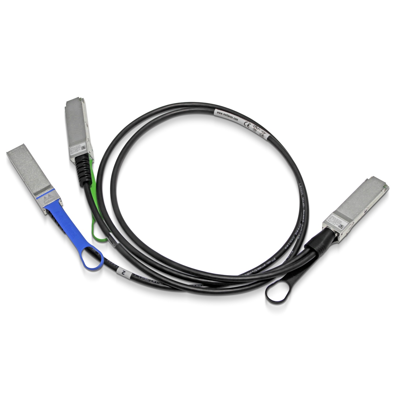 NVIDIA passive copper hybrid cable, IB HDR 200Gb/s to 2x100Gb/s, QSFP56 to 2xQSFP56, LSZH, colored, 1m